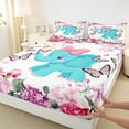 thumbnail image 3 of Manfei Cute Elephant Full Size Sheets for Kids Girls, Pink Butterfly Floral Bed Sheets, Spring Garden Blossoms Sheet Sets, Lightweight Room Decor 4pcs, 3 of 7