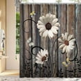 thumbnail image 3 of Rustic Daisy Shower Curtain for Bathroom, Farmhouse Floral Flower Country Butterfly Wooden Decor Bath Curtains, Farm Vintage Barn Door Shower Curtain Sets with Hooks, 69x72 in, 3 of 6