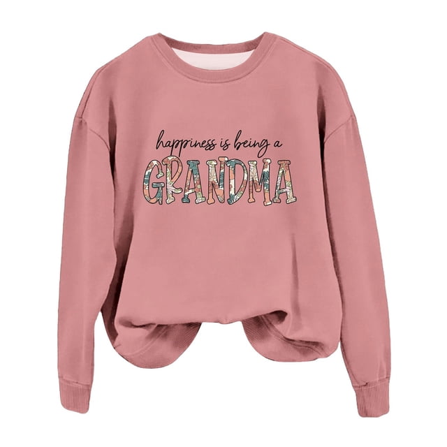 GZWYHT Grande Vente! Chandails à Capuchon pour Femmes, Chandails à Capuchon Graphiques, Chandail en Molleton pour Grand-Mère Automne Col Rond Chandails en Molleton Sans Capuche Bonheur C'est d'Tre Grand-Mère, Tenues d'Automne, Vêtements d'Automne Rose TTG