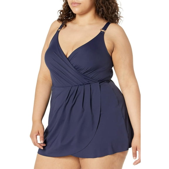 Anne Cole Plus Size Surplice Maillot Swimdress Navy 22W