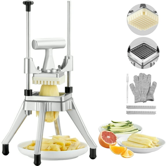 VEVOR Commercial Vegetable Fruit Chopper 1/4″ Blade Heavy Duty Professional Food Dicer Kattex French Fry Cutter Onion Slicer Stainless Steel for Tomato Peppers Potato Mushroom, Silver