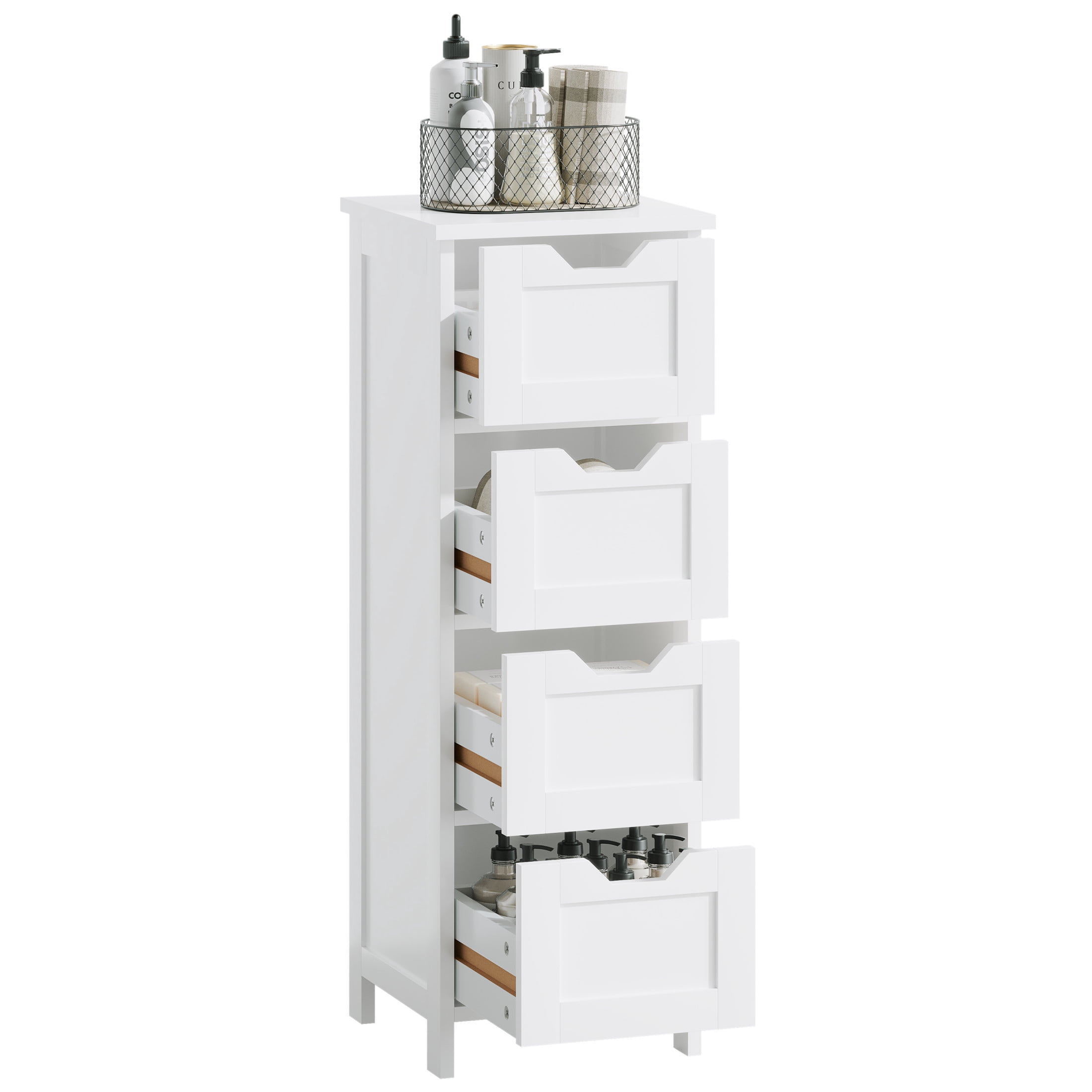 Noble House Nesta Narrow 4-Drawer Bathroom Floor Cabinet, Slim Vertical Storage Organizer, Space-Saving Design, White