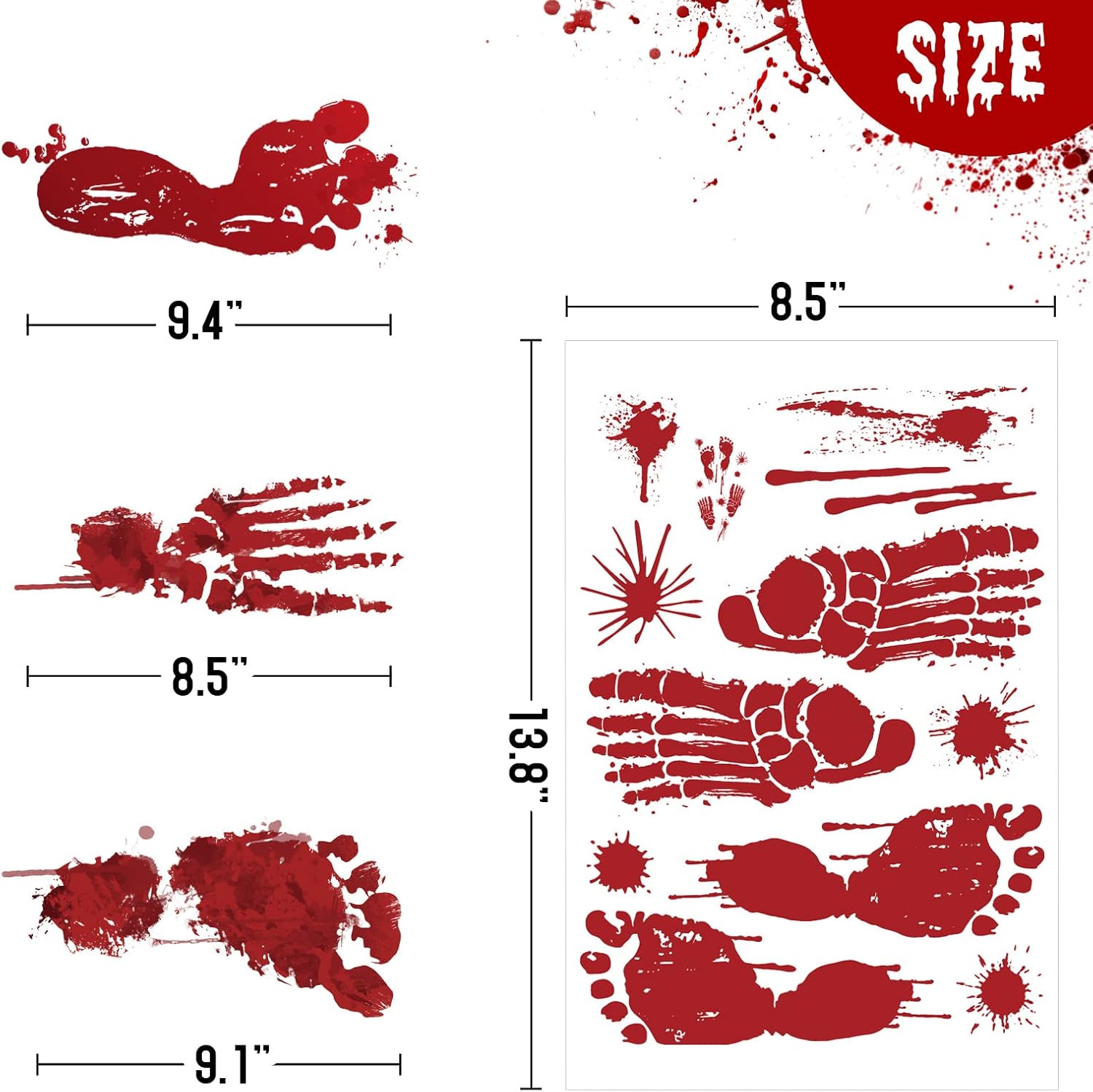 128 Pcs Halloween Footprints Floor Clings - Bloody Halloween Decorations, Floor Stickers Decals for Party Supplies (12 Sheets)