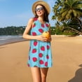 thumbnail image 3 of Vsdgher Robes d'Été Imprimé Fraises pour Femmes Robe de Plage Décontractée Col en U Sans Manches Robe d'Été Ample avec Poche, 3 of 7