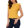 thumbnail image 4 of INSPIRE CHIC Blouse Décontractée d'Été pour Femme à Col Rond et Manches Courtes à Revers P Jaune, 4 of 5