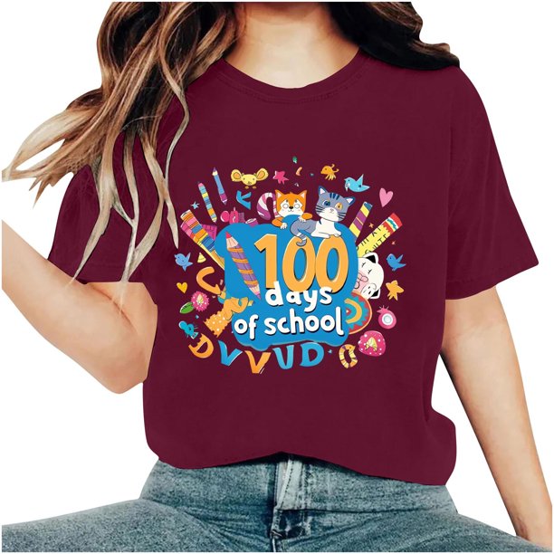 Camisetas de Cuello de Tripulación de Manga Corta para Mujeres Carta Impresa Camiseta 95% Poliéster 5% Spandex, Manga Corta Cuello Redondo Top Casual para Diario