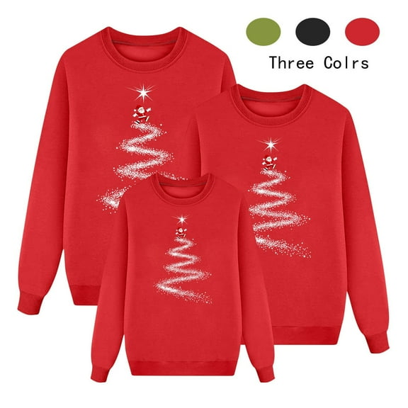 Meichang Matching Family Christmas Sweatshirts Oversized Chritmas Tree Graphic Long Sleeve Holiday Pullover Tops for Mom Dad Xmas Family Matching Sweatshirt