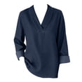 thumbnail image 3 of Women's 3/4 Sleeve Tops Solid Color Retro Denim Like Loose 3/4 Sleeve Comfort Neck Shirt V Neck T Shirts for Women, 3 of 4