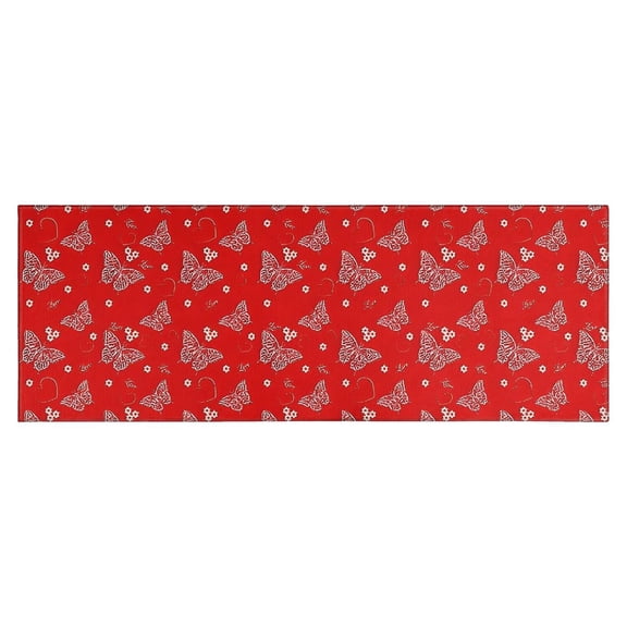 Red Butterfly Heart Flower Pattern Kitchen Rug Mat,Kitchen Runner Rugs Non Skid Washable,Decorative Kitchen Floor Mats for Kitchen,Sink,Laundry,17"X47"