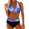 thumbnail image 2 of Neinkie Women's V Neck Padded Printed High Cut Bikini Set Two Piece Swimsuit, 2 of 6