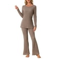 thumbnail image 1 of INSPIRE CHIC Women's Ribbed Knit Lounge Set Long Sleeves Top and Pants Pajama Sets Two Piece Matching Outfits Set S Brown, 1 of 5