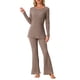 thumbnail image 1 of Conjunto de lounge de punto acanalado para mujer INSPIRE CHIC, con top de mangas largas y pantalones, conjunto de pijama de dos piezas, XS, marrón, 1 of 5