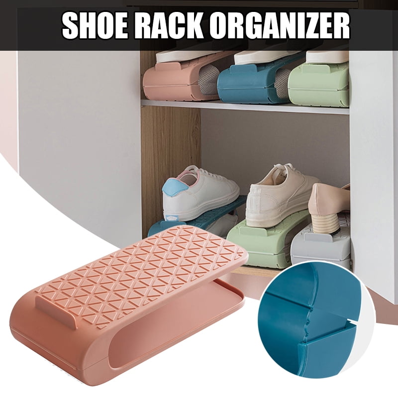 V.2 Shoe Slots Saver Shoe Organizer Plastic Adjustable Rack Storage Holder BLUE 