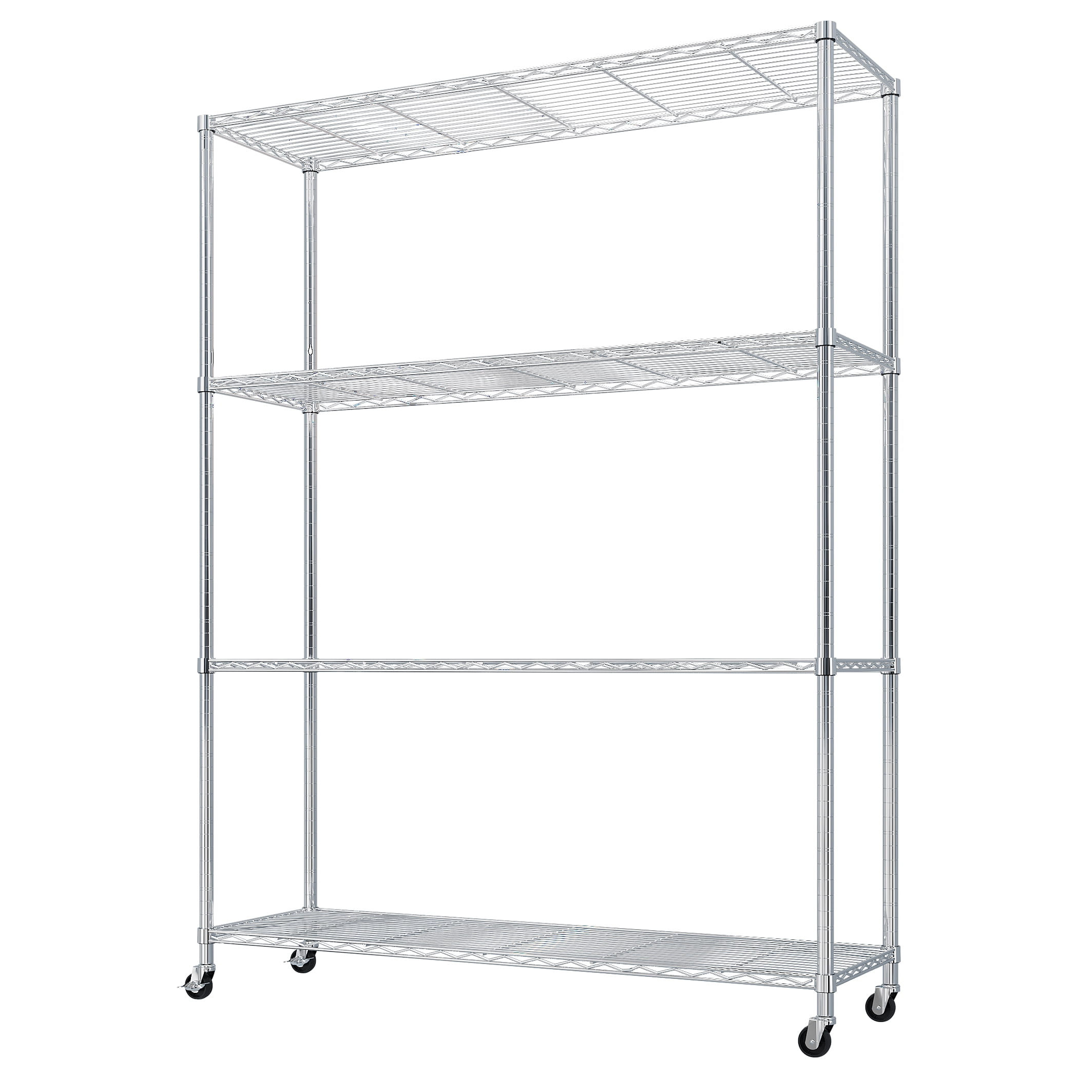 4-Tier Adjustable Steel Shelving Unit with Locking Rubber Wheels, Gray, 46.06 x 17.72 x 64.96 in