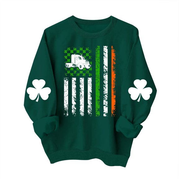 Luxalzxs St Patricks Day Shirt for Women Green Long Sleeve Sweatshirt Shamrock Clover Graphic Round Neck Blouse Tops Casual Sweatshirts