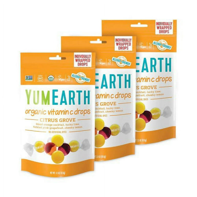 Organic Vitamin C Citrus Grove Drops, 3.3 oz Bag, Assorted Flavors, 3/Pack, Ships in 1-3 Business Days Organic Vitamin C Citrus Grove Drops, 3.3 oz Bag, Assorted Flavors, 3/Pack, Ships in 1-3 Business Days
