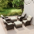 thumbnail image 3 of Meetleisure 6 Piece Wicker Patio Furniture Set, Rattan Chairs with Ottomans, High Back, Deep Seating, Wide Armrest, Thick Cushions for Deck Porch, Beige, 3 of 9