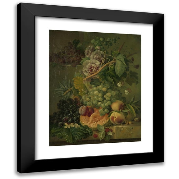 Albertus Jonas Brandt 12x14 Black Modern Framed Museum Art Print Titled - Still Life with Flowers and Fruits (1816 - 1817)