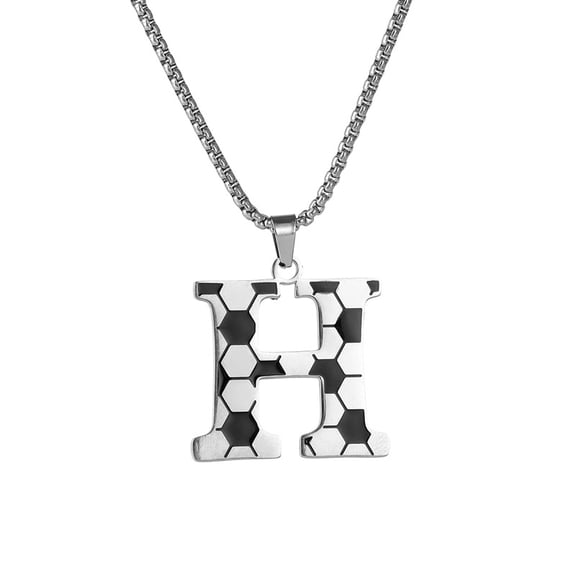 Leander Men's A-Z Letter Soccer Necklace - Pendant with 23.62-inch Stainless Steel Silver Chain - Personalized Gift