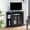 Black, variant on PHOYAL Farmhouse Corner TV Stand for TVs up to 48 Inchs with 2 Doors and Storage Shelves, Walnut