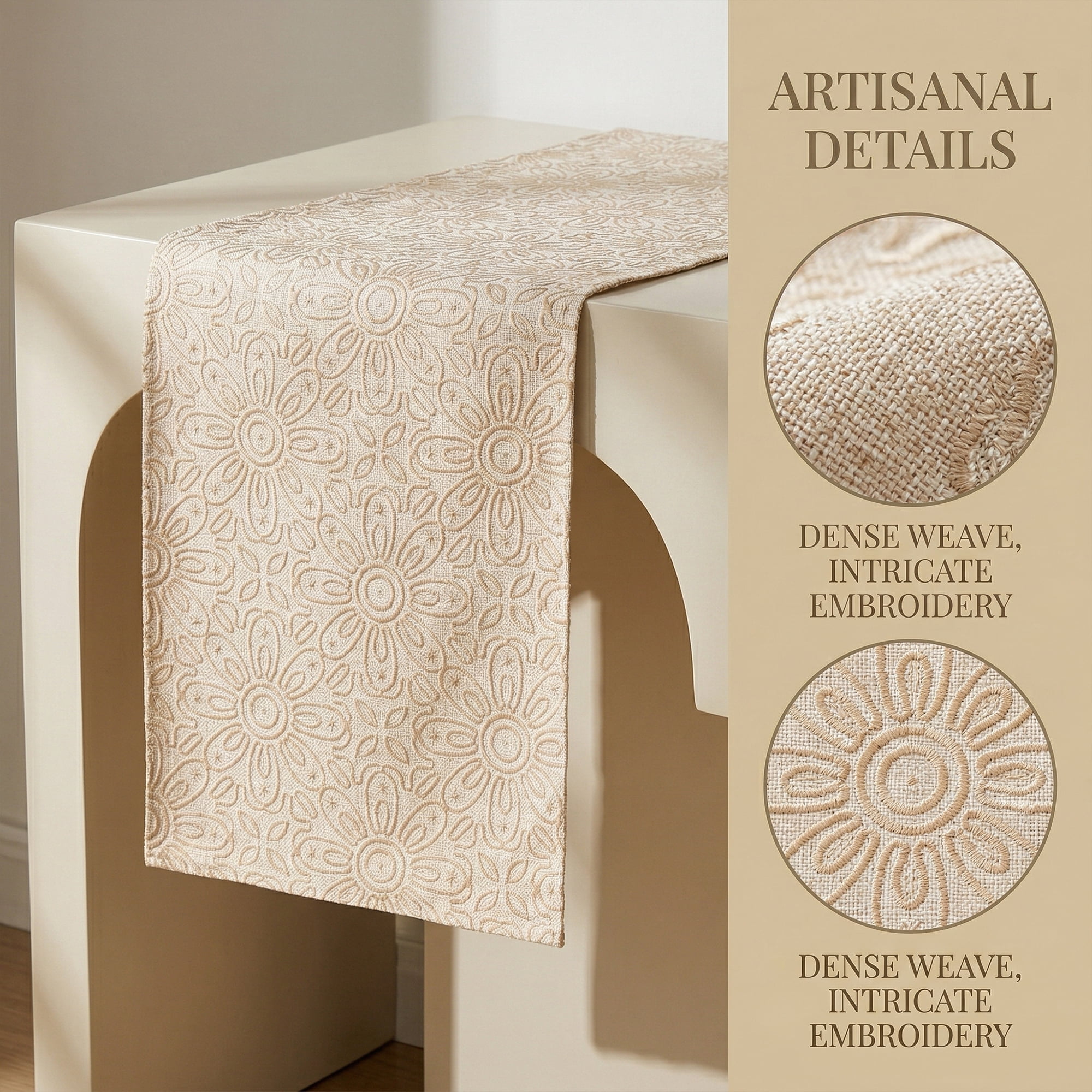 Unique Bargains Floral Elegant Polyester Kitchen Runner for Table Decor Beige 13.8"x70.9"
