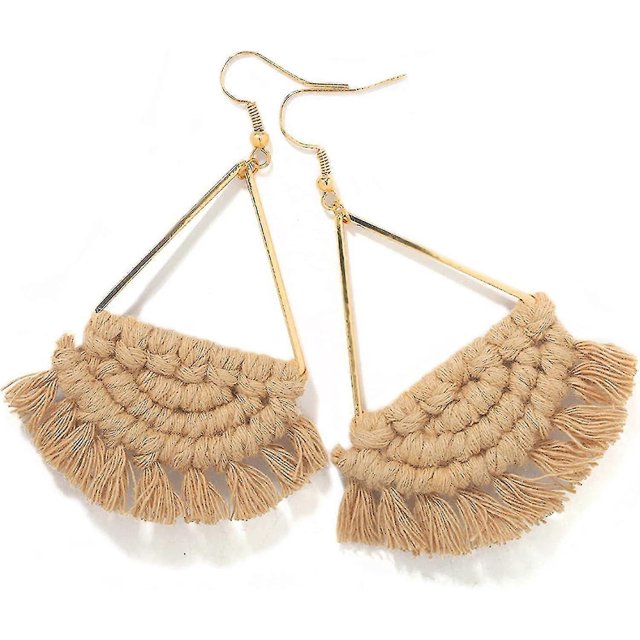 Pendientes colgantes con borlas y flecos hechos a mano de estilo bohemio para mujer (marrón) | Código de modelo 2598