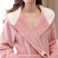 thumbnail image 3 of Defitshape Women's Flannel Long Robe Full Length Pocket Hoodie Bathrobe Fleece Plush Winter Warm Hooded Pink Large, 3 of 5