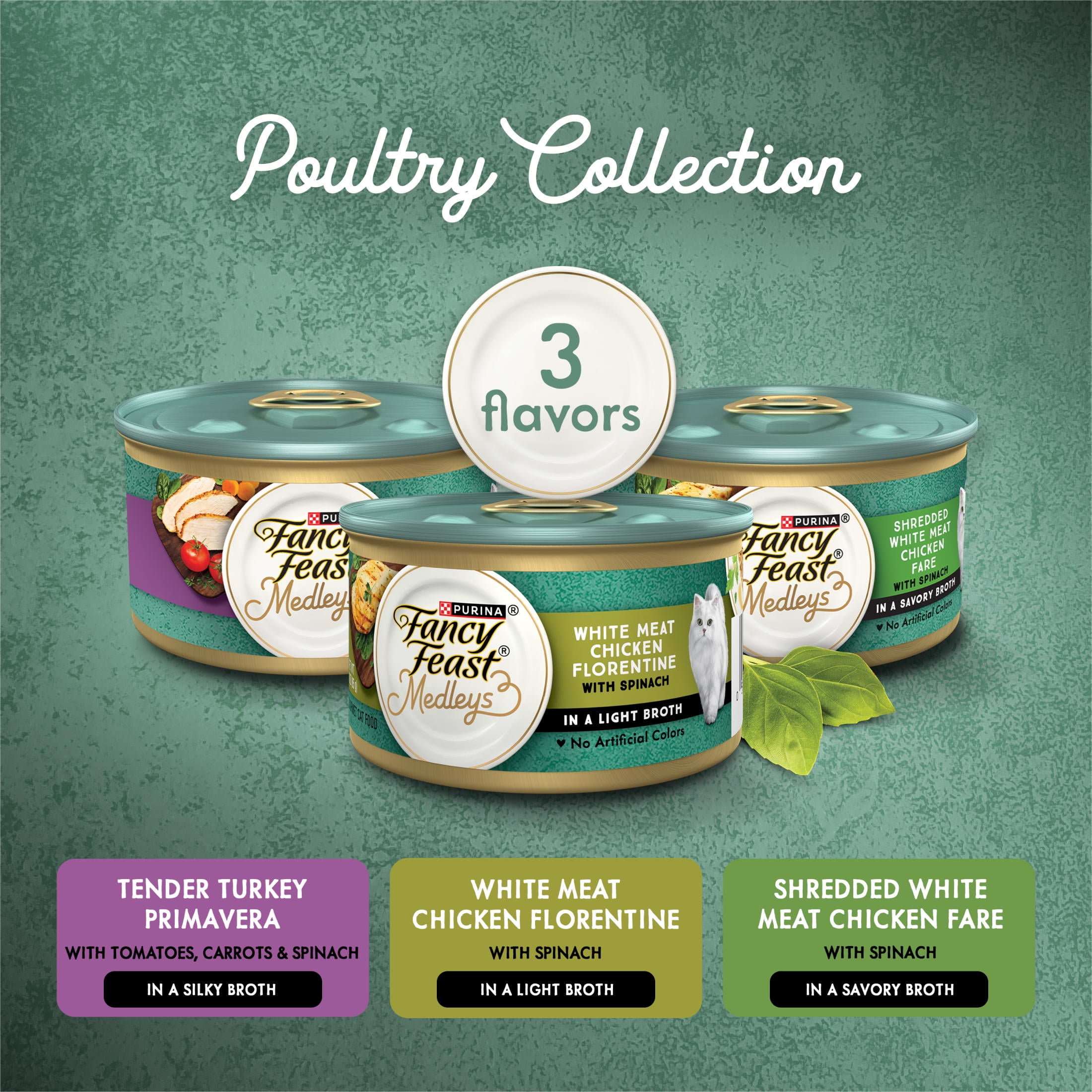 Purina Fancy Feast Medleys Poultry Collection Wet Cat Food Variety Pack, 3 oz Cans (30 Pack)