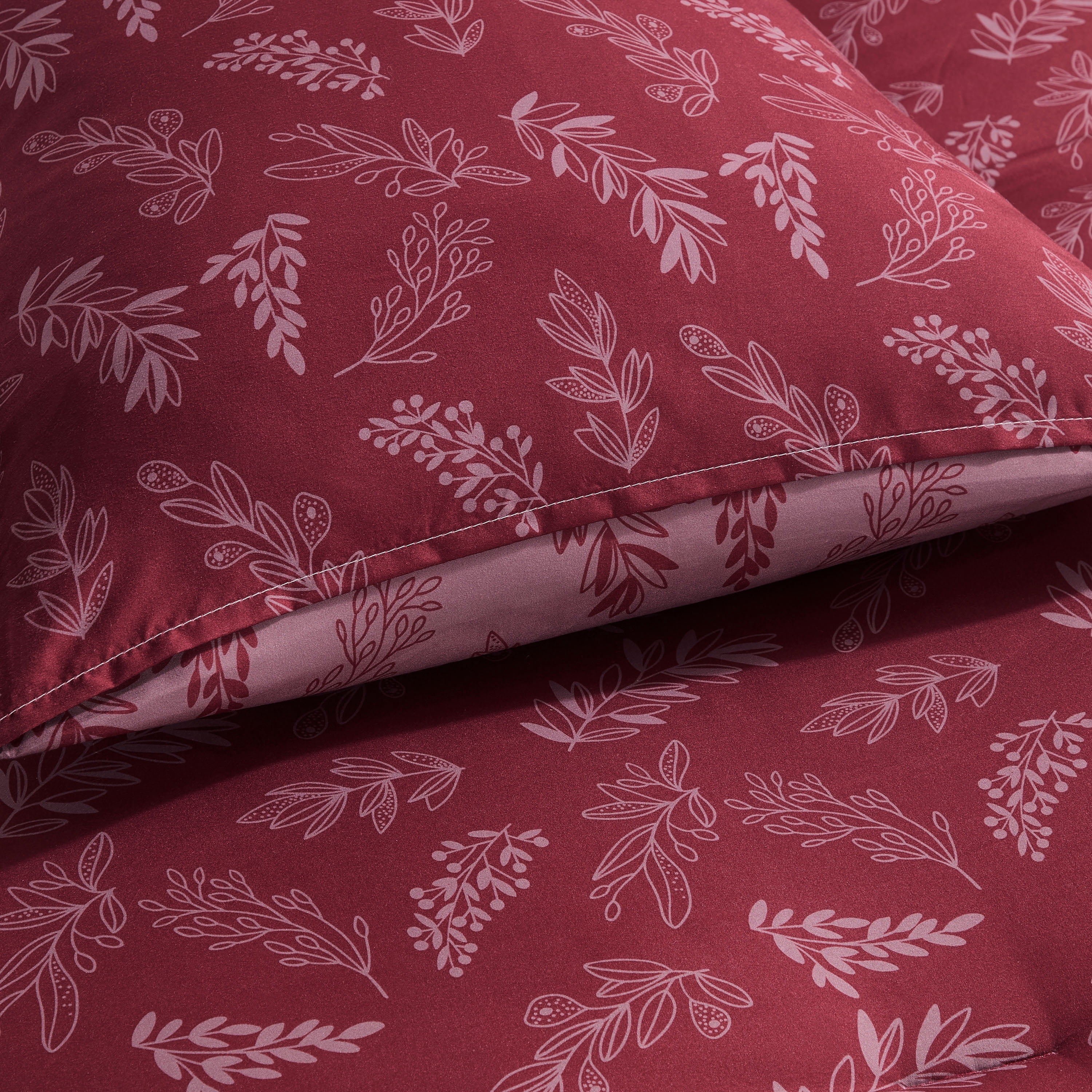 LammaLoe Twin Comforter Sets, 2 Piece Botanical Bed in a Bag, Reversible Bedding Comforter Set with Sheets, Modern Bed Set, Mulberry/Smokey Lavender