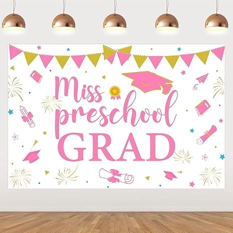 Preschool Graduation Decorations Pink Pre K Graduation Backdrop Miss Preschool Grad Banner for Girls Class of 2025 3x5ft