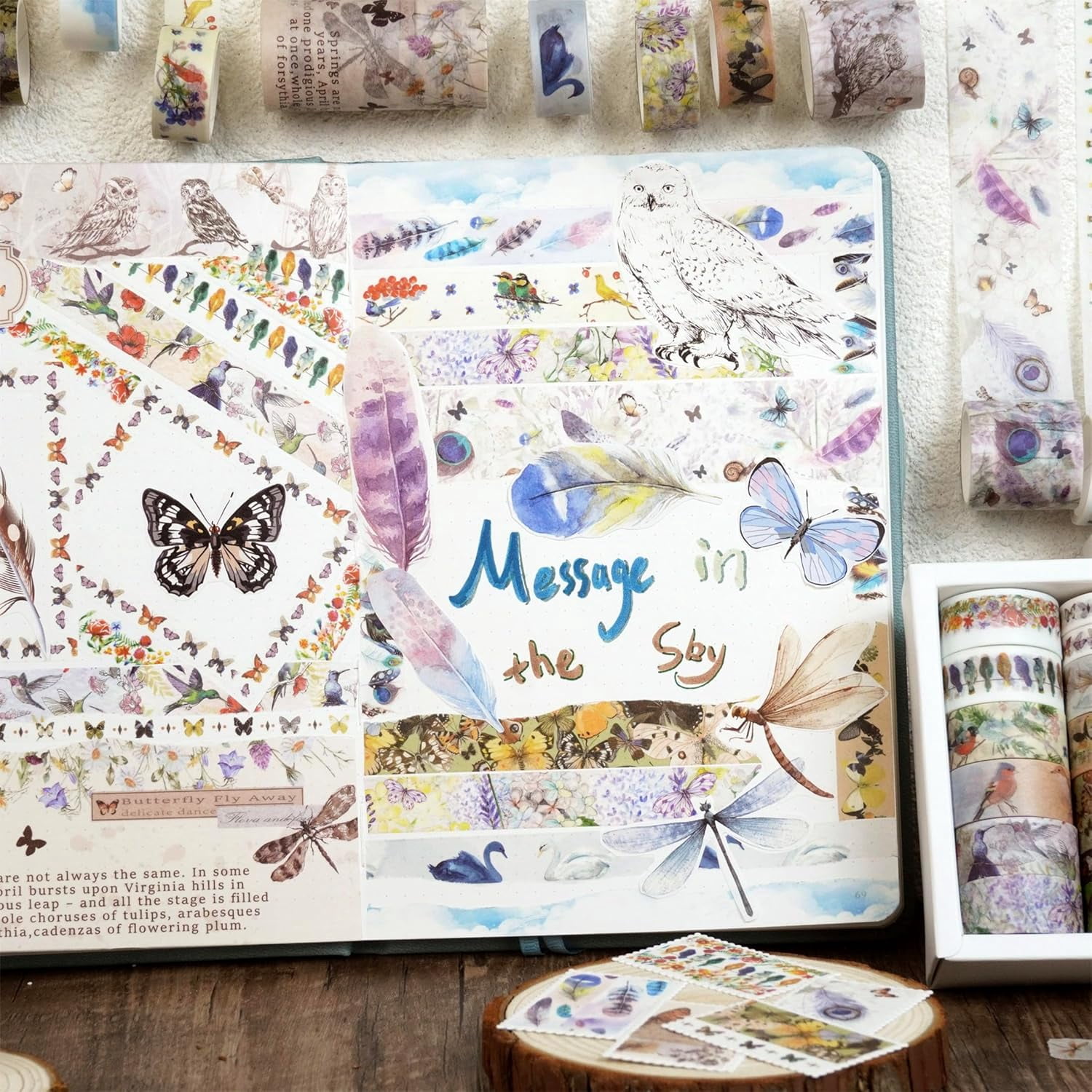 Landscaping Washi Tape Pack 20 Rolls Insects Birds Printed Masking Tape Vintage Decorative for Arts, DIY Crafts, Journal Supplies, Planners, Scrapbook, Card/Gift Wrapping
