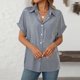thumbnail image 4 of Camisas de Manga Corta para las Mujeres Bolsillo Suelto de Solapa Top a Rayas Casual, Tela de Estante de Imitación para Todo el Año de Uso Diario, 4 of 9
