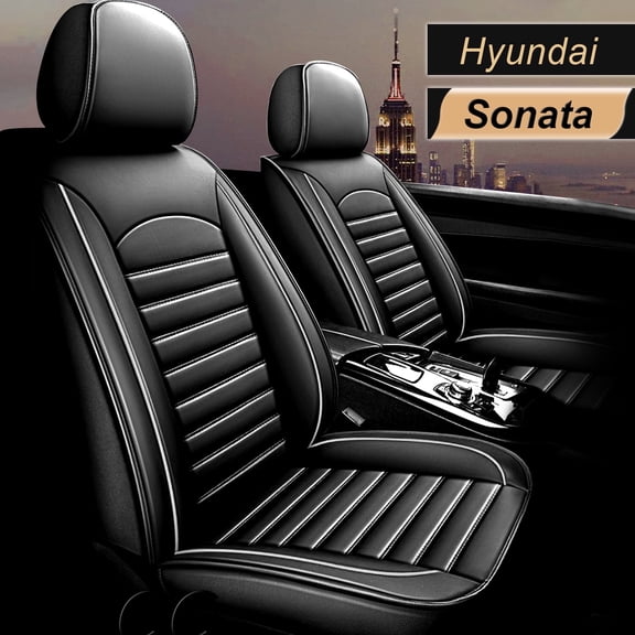 AOMSAZTO Fit Hyundai Sonata 2007-2021 Black & White Car seat Cover 5-seat Faux Leather Full Set Compatible Airbag