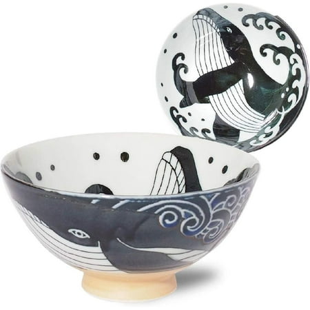 

Mino-yaki Japanese Ceramic Rice Bowl Whale Blue φ5×H2.6 in 7.14oz Made in Japan