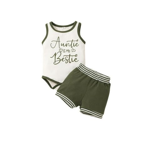 

Gzhioc Baby Boys Casual Romper Set Letters Print Sleeveless Romper with Elastic Waist Shorts Outfit