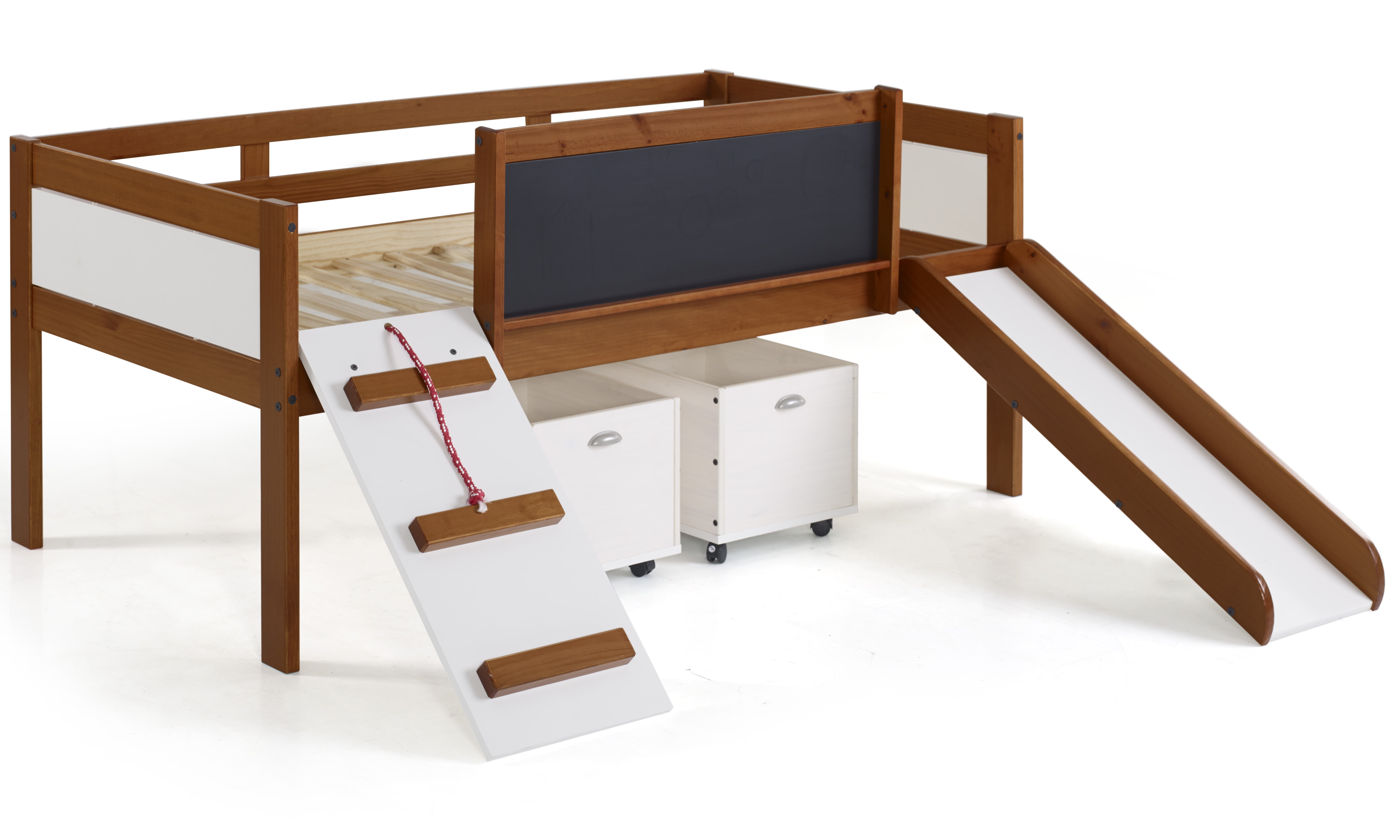 Donco Kids Wood Frame Toy Boxes Twin Low Loft Bed Wood Frame with Storage Espresso