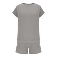 thumbnail image 3 of FRSASU Kids Girls 2 Piece Casual Set Button Down V-Neck Top with Elastic Waist Shorts Loose Comfy Summer Loungewear Outfit with Pockets Gray-A, 3 of 9
