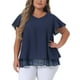 thumbnail image 1 of Blusa de Chiffon de Talla Grande para Mujeres Agnes Orinda con Volantes, Mangas Cortas, Cuello en V, Dobles Capas, Casual, 4X, Azul Marino, 1 of 6