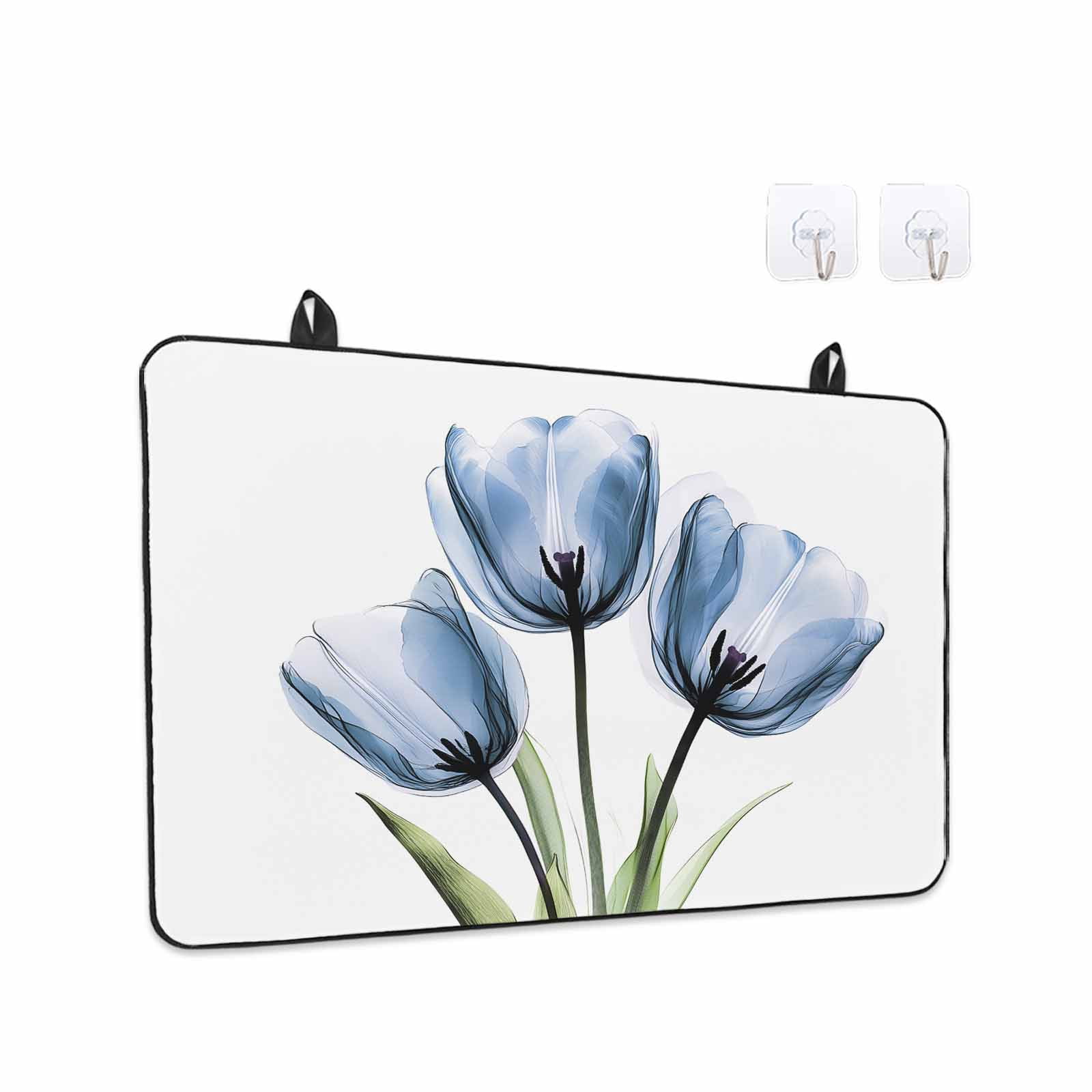 Blue Tulips Stove Top Cover for Electric Stove, Heat-proof & Non Slip Glass Top Stove Cover Protector, Country Retro Aesthetic Floral Flower Kitchen Flat Cooktop Rubber Mat 24x21 Inches