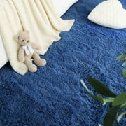Dwelke Ultra Fluffy Rug Indoor Plush Soft Carpet for Living Room Anti-Skid Durable Area Rug 6x9ft Navy-blue