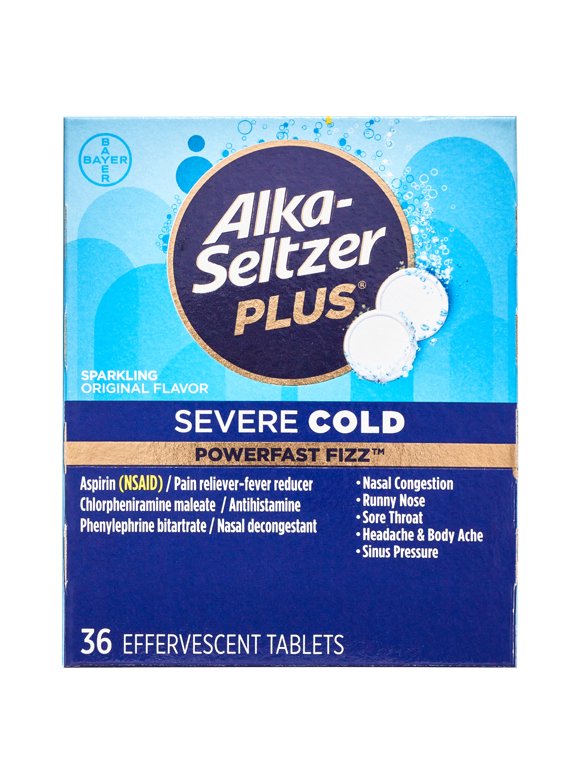 Alka-Seltzer Plus Severe Cold Medicine, Sparkling Original Powerfast Fizz Effervescent Tablets, 36 Count