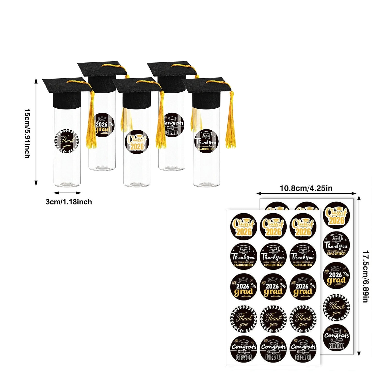 30 Sets 2026 Graduation Candy Tubes Graduation Party Candy Boxes Containers Grad Cap Jars with Tassels Stickers Clear Party Favors for Graduations Decorations(Yellow)