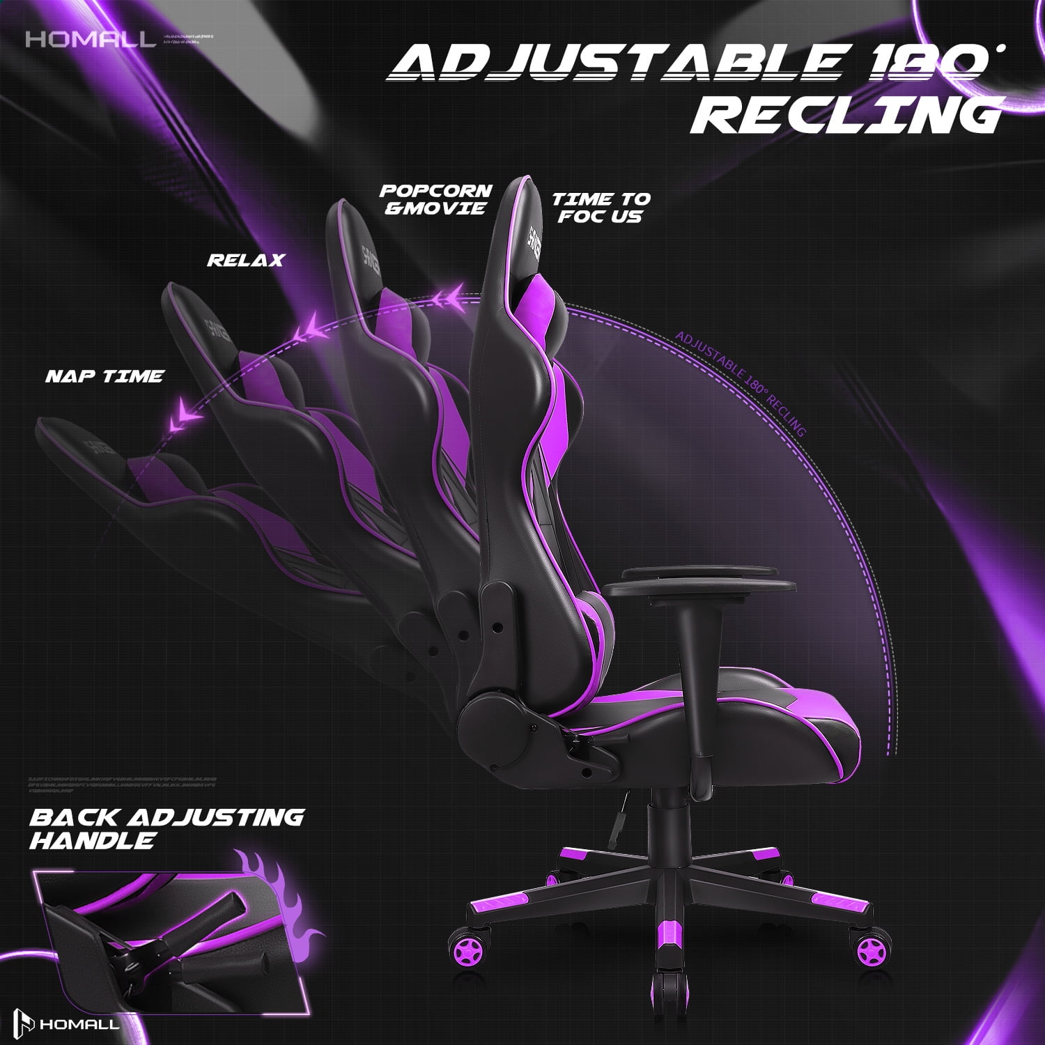 Homall Gaming Chair Office Chair High Back Computer Chair Leather Desk Chair Racing Executive Ergonomic Adjustable Swivel Task Chair with Headrest and Lumbar Support, Purple