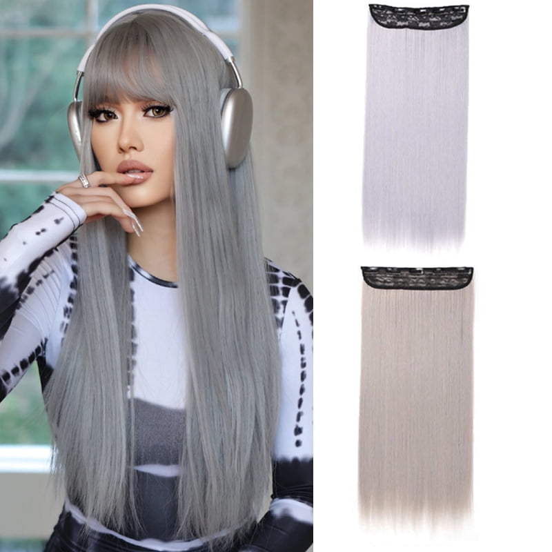 H&STAR  22Inch Synthetic  One Piece Gray Ombre Long Straight Hairpiece for Women Girl Hair Accessories