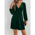 thumbnail image 5 of Womens Ruched Formal Bodycon Graduation Dresses Elegant Cocktail Party Wedding Midi Dress Dark Green L, 5 of 8