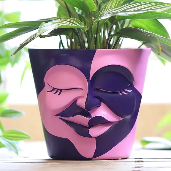 GUGUGO Face Planters Pots with Drainage, Flower Plant Pots for Indoor Plants, Unique Funny Small Succulent Desk Vase for Plant Lover Gifts ( Bicolor-Purple & Pink, 5.5Inch)