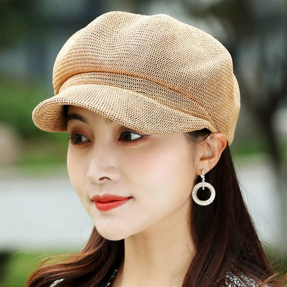 Women Summer Straw Newsboy Cap Beret Breathable Mesh Octagonal Cap Sun Hat Beach Hats for Women