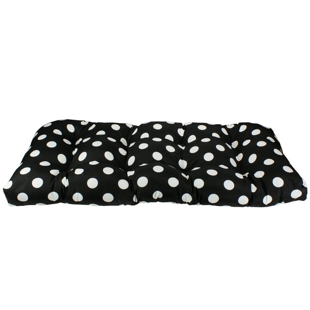 44" Black and White Polka Dot Outdoor Patio Wicker Loveseat Cushion