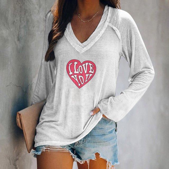 ICHUANYI Liquidación Mujer Moda Casual Suelta Estampado del Día de San Valentín Blusa de Manga Completa con Cuello en V Jersey ICHUANYI WER202308231211