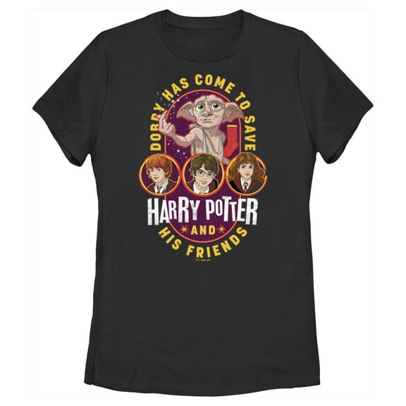 Women's Harry Potter Dobby Has Come to Save Cartoon  Graphic Tee Black Large